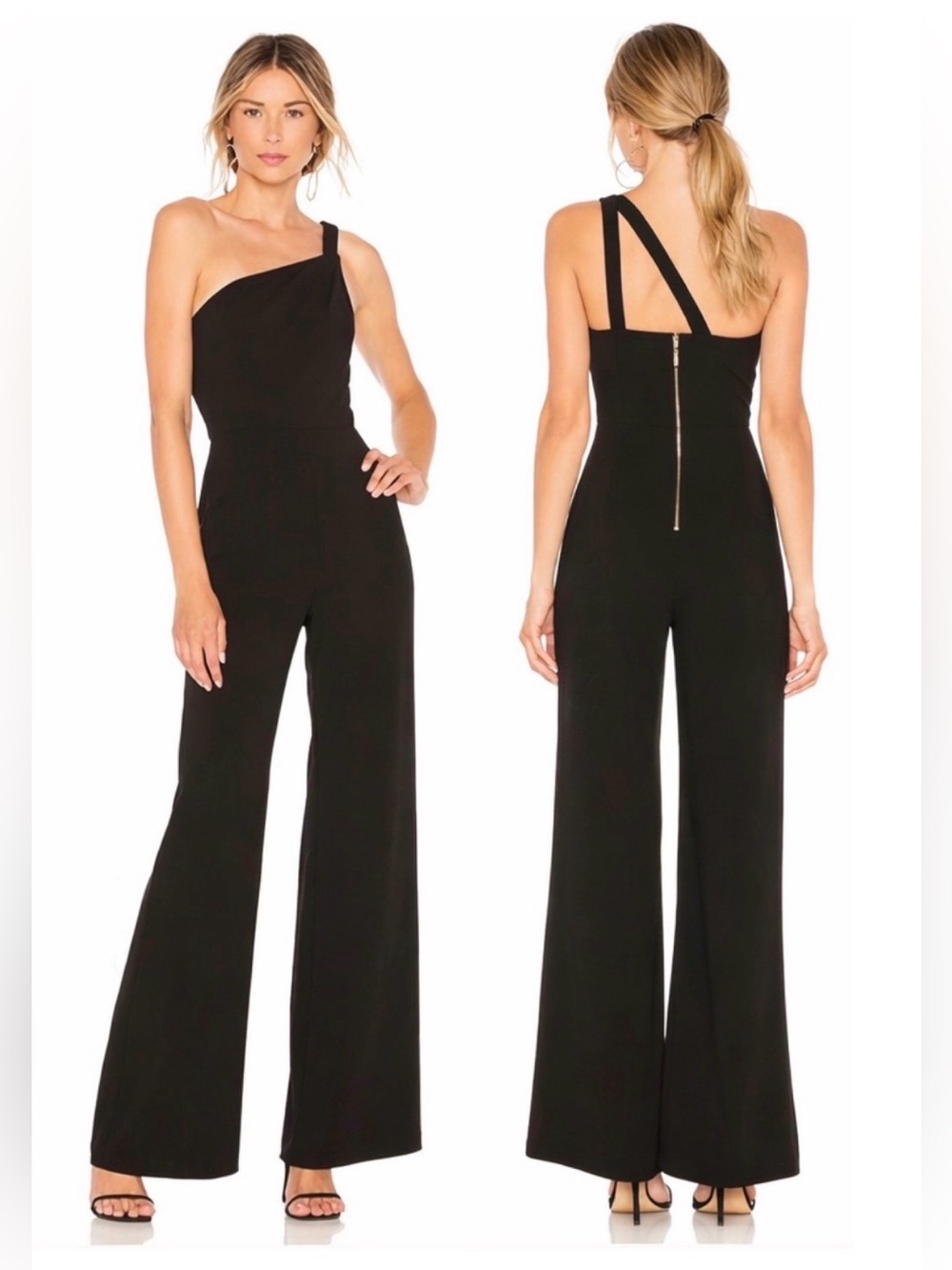 NWT NBD x NAVEN Victoria One Shoulder Black Wide Leg Jumpsuit M Formal Evening